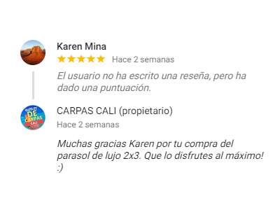 Comentario sobre Carpas Cali de Karen Mina de Parasol Comprado en Cali