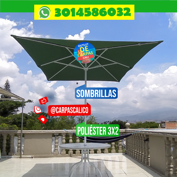 Sombrilla Parasol Verde 2x3 Mts Poliéster
