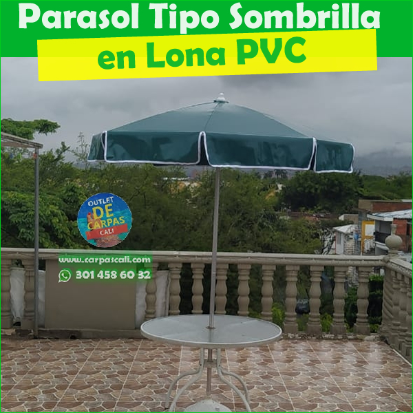 Sombrilla Parasol en Lona PVC 1.8 Mts Diámetro de Alta Resistencia